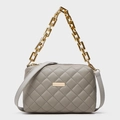 Chic grey quilted crossbody bag with stylish gold chain handle and leather strap - Gray