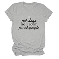 Detailed view of grey crew neck T-shirt with black I pet dogs funny slogan print - S / Light Gray (Black Font)