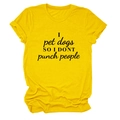 Detail of bright yellow cotton t-shirt featuring I pet dogs printed slogan - S / Yellow (Black Font)