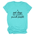 Detail of teal crew neck T-shirt featuring I pet dogs printed slogan in black font - S / Deep Water Blue (Black Font)