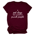 Detail of burgundy T-shirt with I pet dogs white lettering and rolled cuff sleeves - S / Wine Red (White Font)