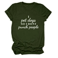Detail of forest green crew neck t-shirt with I pet dogs white slogan print - S / Army Green (White Font)