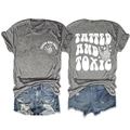 Flat lay of gray T-shirt with Tatted and Toxic print and ripped denim shorts set - S / Dark Grey (White Graphic)