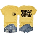 T-shirt jaune avec imprimé 'Fueled by Energy Drinks' au dos et motif main de squelette - Jaune (Police Noire)