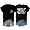 Détail du dos avec slogan Fueled by Energy Drinks and Anxiety sur t-shirt noir - Noir (Police Blanche)