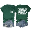 T-shirt vert forêt avec inscription et short en jean effiloché en vue à plat sur blanc - Vert Vintage (Police Blanche)