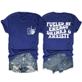 T-shirt bleu marine à plat avec imprimé slogan Fueled by Energy Drinks and Anxiety - Bleu Vintage (Police Blanche)