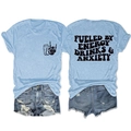T-shirt en coton bleu clair à plat avec graphisme et texte Fueled by Energy Drinks - Bleu Clair (Police Noire)