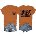 Vue avant et arrière du t-shirt orange avec texte Fueled by Energy Drinks - Orange Brûlé (Police Noire)