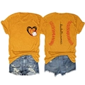 Detalle frontal y trasero de camiseta baseball mama jengibre con costuras rojas - S / Amarillo Mostaza