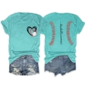 Front and back detail of teal baseball mama T-shirt with vintage denim shorts set - Deep Water Blue