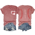 Front and back view of baseball mama T-shirt with heart graphic and distressed denim shorts - Rose Gold