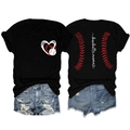 Detailed views of baseball mama t-shirt with heart graphic and denim shorts combo - Black
