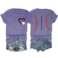 Front and back view of baseball mama t-shirt with distressed denim shorts set - Purple (Black Print)