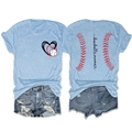 Light blue Baseball Mama T-shirt with heart graphics and back red baseball stitching - Light Blue