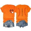 Flat lay of an orange Baseball Mama T-shirt and distressed denim shorts set - Orange