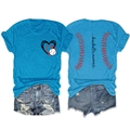 Detail of baby blue baseball mama t-shirt with heart graphic and denim shorts set - Lake Blue