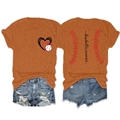 Front and back view of orange Baseball Mama T-shirt with heart and seam prints - Burnt Orange (Black Print)