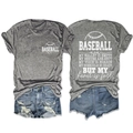 Detailed front and back views of a heather grey baseball mom graphic tee with denim shorts - Dark Gray (White Letters)