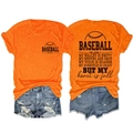 Orange Baseball Mom t-shirt and denim shorts set showing front and back printed graphics - Orange (Black Font)