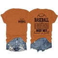 Back view of orange cotton baseball mom t-shirt showing detailed athletic text print - Burnt Orange (Black Font)