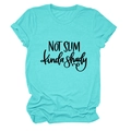 Detail of tiffany blue crewneck t-shirt with rolled sleeves and black slogan print - S / Lake Blue