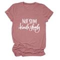 Detail of mauve crewneck t-shirt with Not Slim kinda shady text print and soft cotton texture - S / Rose Gold