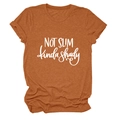 Detail of rolled sleeves and printed text on a caramel crewneck cotton t-shirt - S / Burnt Orange