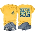 Vista anteriore e posteriore della maglietta gialla con scollo a V e pantaloncini denim - S / Giallo