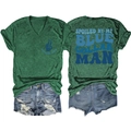 Flat lay of V-neck T-shirt and ripped denim shorts showing front and back print details - Vintage Green