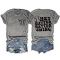 Vorder- und Rückansicht des grauen Baseball-T-Shirts mit Hey Batter Batter Swing Druck - S / Dunkelgrau (Schwarz Grafik)