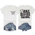 Détail du dos du t-shirt blanc avec l'imprimé de baseball Hey Batter Batter Swing vintage - Blanc (Motif noir)