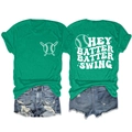 Vue avant et arrière du t-shirt vert imprimé baseball avec short en jean - Vert Foncé (Graphique Blanc)