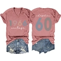 Detail view of pink V-neck T-shirt with 1966 vintage and chapter 60 back print - Rose Gold - White Print