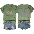 Front and back detail of army green V-neck vintage 1966 t-shirt with denim shorts - Olive Green