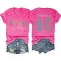 Front and back detail of pink V-neck T-shirt with 1966 vintage print and denim shorts - Rose Red