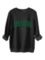 Detail of black sweatshirt showing Irish text and green clover print on fabric - Black
