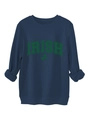 Detail of navy blue sweatshirt with green Irish clover lettering and ribbed cuffs - Navy Blue