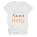 T-shirt en coton blanc avec impression graphique Y'all Need Dolly et manches à revers - Blanc