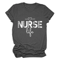 Detail of NURSE life print with leopard pattern and heart on dark grey cotton t-shirt - S / Dark Gray