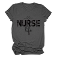 Close-up of charcoal grey T-shirt with leopard print NURSE life text and heart detail - S / Dark Gray