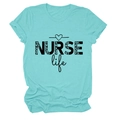 Close-up of NURSE life text with leopard print pattern and heart on a mint green t-shirt - S / Mint Green