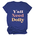 Détail du t-shirt bleu marine en coton avec impression du texte Y'all Need Dolly rose - Bleu Vintage