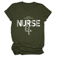 Detail of NURSE life text with leopard print texture on dark green t-shirt fabric - S / Army Green