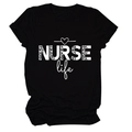 Detail of NURSE life print with leopard pattern and heart on black cotton T-shirt - S / Black