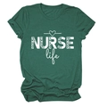 Detail of NURSE Life leopard print graphic on dark green cotton crewneck t-shirt - S / Vintage Green
