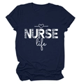 Detail of NURSE Life leopard print graphic on navy blue crew neck short sleeve t-shirt - S / Navy Blue