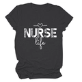 Detail of NURSE Life leopard print lettering on a dark grey charcoal cotton t-shirt - S / Black Heather Grey