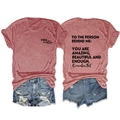 Front and back detail of a brick red tee with YOU matter print and denim shorts - Rose Gold (Black Font)