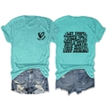 Détail de l'imprimé au dos du t-shirt sarcelle et du short en jean effiloché - S / Bleu Eau Profonde